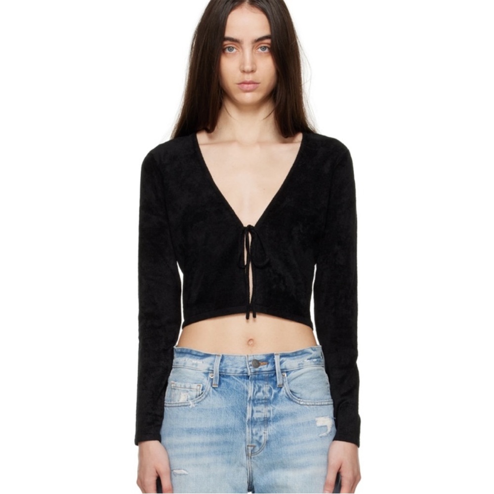 FRAME Velvet Tie Top Noir Black - Picture 5 of 10